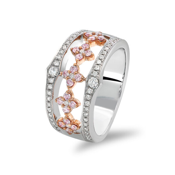 Kimberley White & Argyle Pink Diamond Cresta Dei Fiori Ring - Model# PKD-RDNFB0107