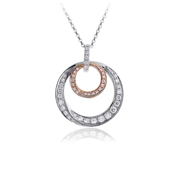 White & Argyle Pink Diamond Round Talia Pendant Necklace - Model: PKP-RDCMB0209