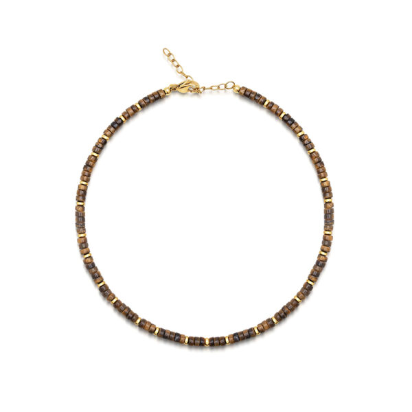 Nialaya Heishi Brown Tiger Eye Necklace with Gold. Model# WNECK_146