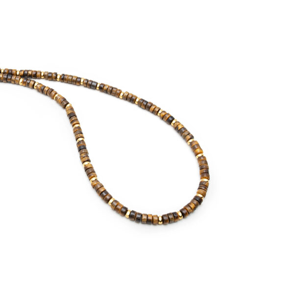 Nialaya Heishi Brown Tiger Eye Necklace with Gold. Model# WNECK_146