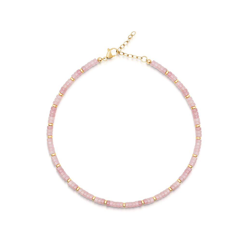 Nialaya Heishi Rose Quartz Necklace with Gold