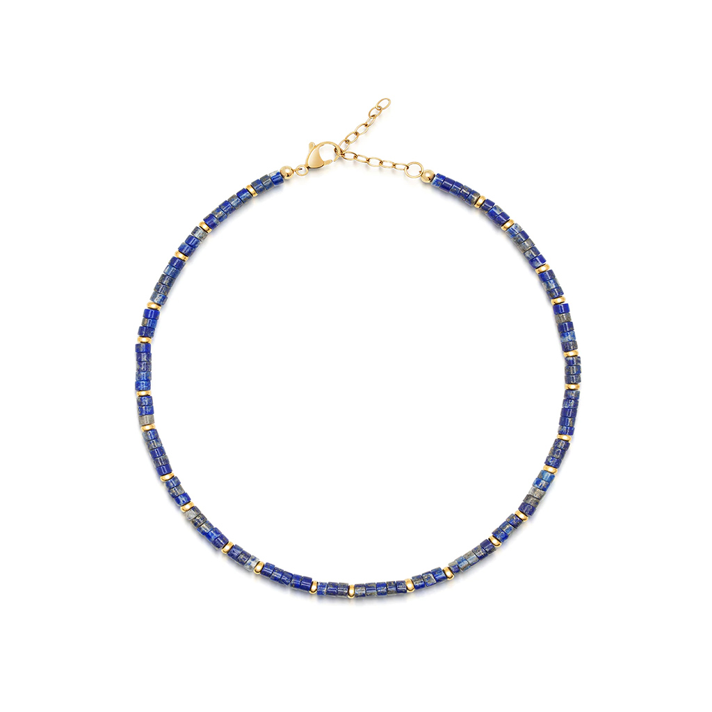 Nialaya Heishi Blue Lapis Necklace with Gold