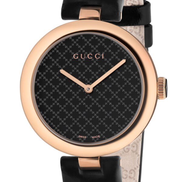 Gucci Diamantissima Quartz 32mm Rose Gold PVD Case Leather Strap YA141401