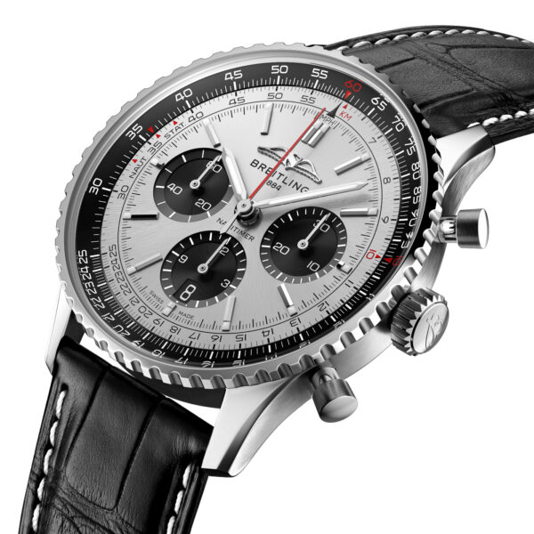 Breitling Navitimer B01 Chronograph 43mm White Dial Leather Strap - AB0138241G1P1