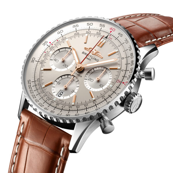 Breitling Navitimer B01 Chronograph 41mm Silver Dial Leather Strap Model # AB0139211G1P1