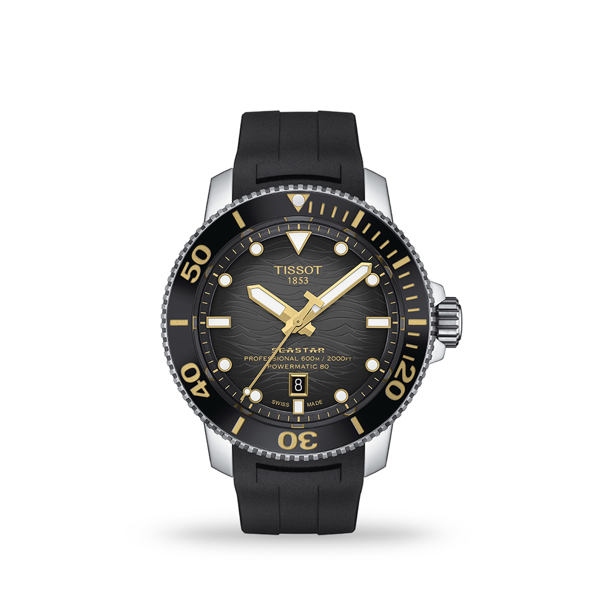 Tissot Seastar 2000 Professional Powermatic 80 46mm Black  Rubber Strap