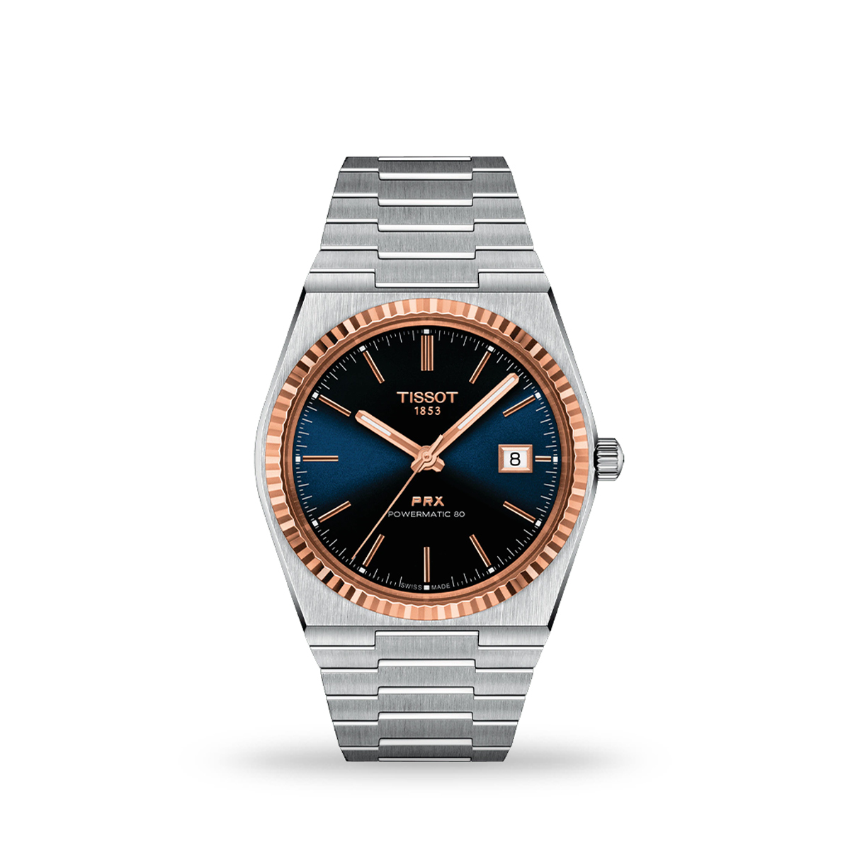 Tissot PRX Powermatic 80 18K Rose Gold Bezel 40mm Blue Dial Bracelet