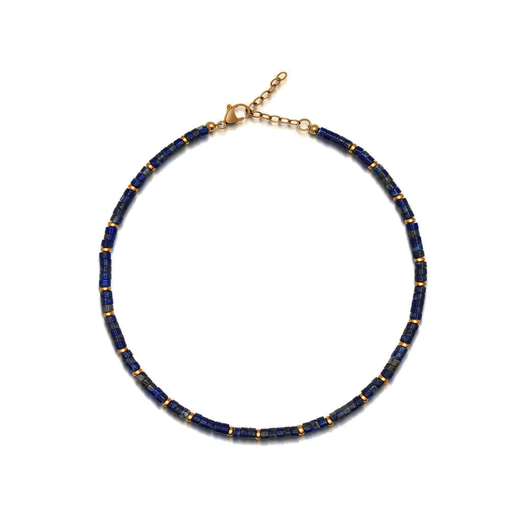 Nialaya Heishi Blue Lapis Necklace with Gold