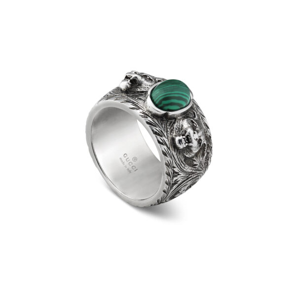 Gucci Garden Ring in Sterling Silver and Green Resin | YBC461991001