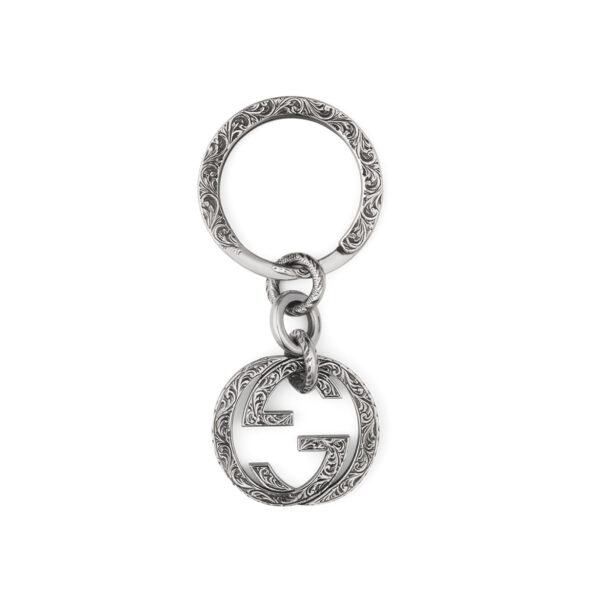 Gucci Interlocking G Keyring in Aged Sterling Silver | YBF455308001