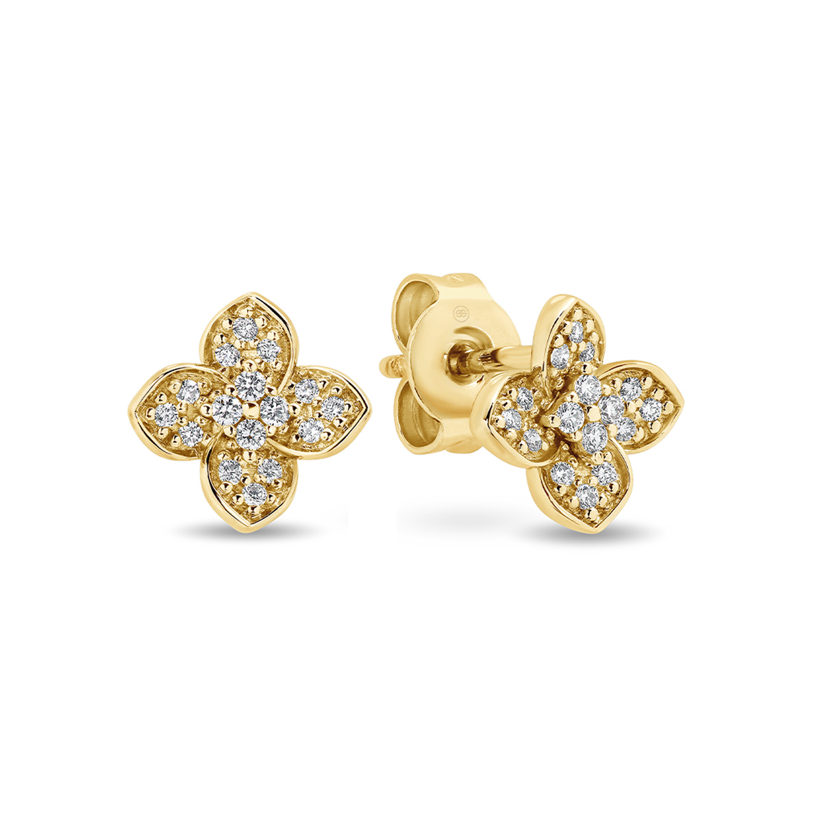 18K Yellow Gold Diamond Petal Stud Earrings