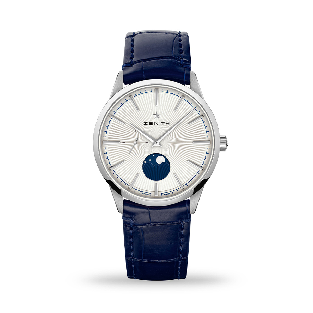 Zenith Elite Moonphase 40mm Steel Blue Leather Strap