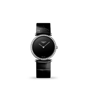 De Longines Black Dial 29mm Leather Strap