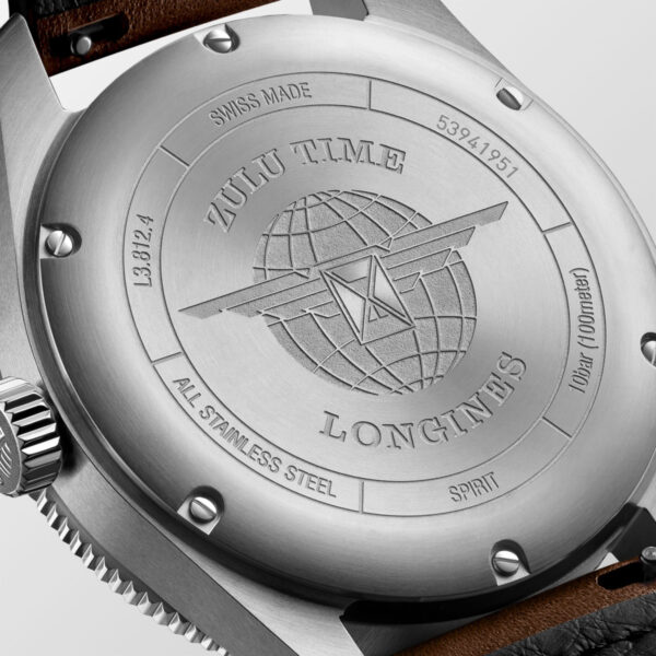 Longines Spirit Zulu Time Watch, Automatic 42mm Black Dial Leather Strap | L3.812.4.53.2