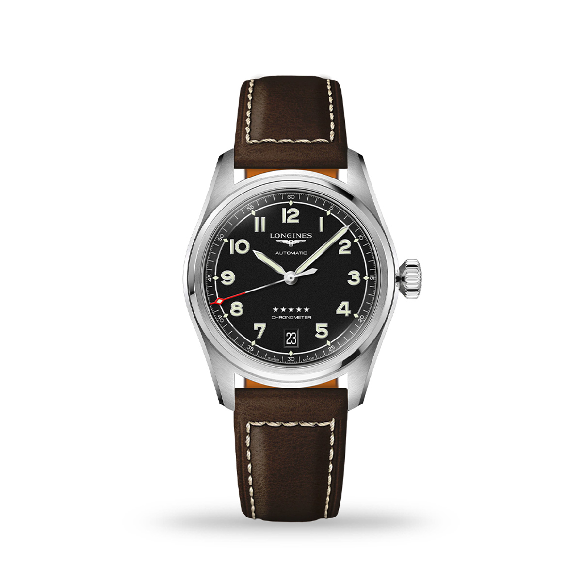 Longines Spirit Automatic 37mm Black Dial Leather Strap
