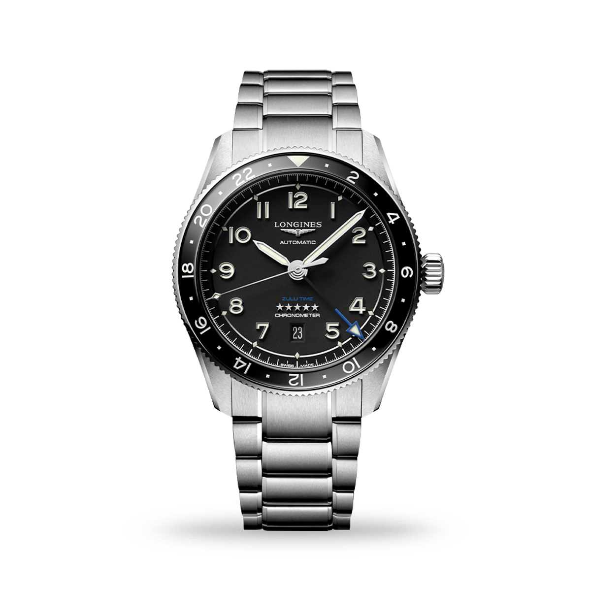 Longines Spirit Zulu Time Automatic 42mm Black Dial Bracelet