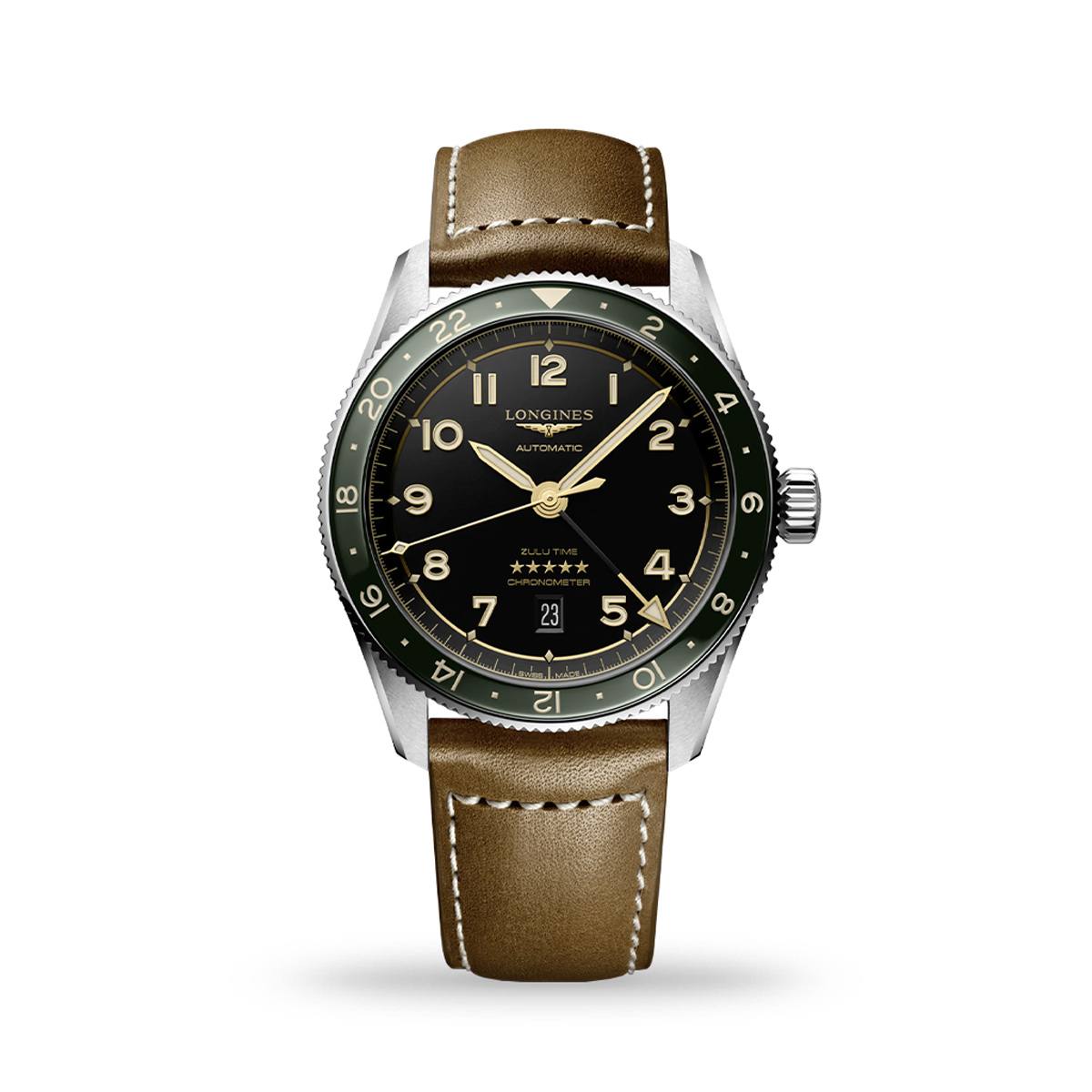 Longines Spirit Zulu Time Automatic 42mm Anthracite Dial Leather Strap