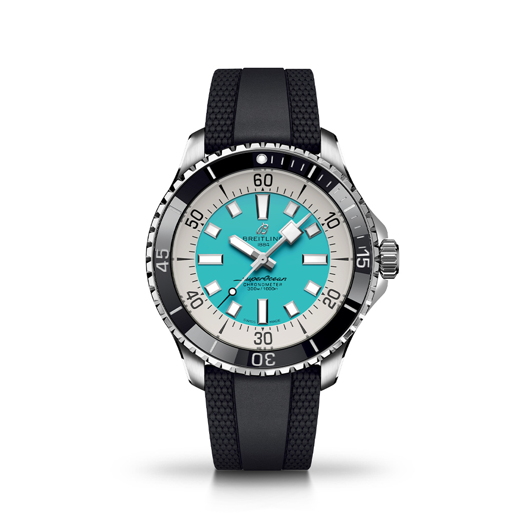Breitling Superocean Automatic 44mm Turquoise Dial Rubber Strap