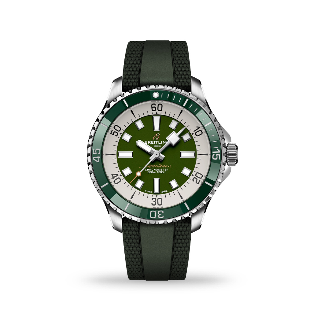 Breitling Superocean Automatic 44mm Green Dial Rubber Strap