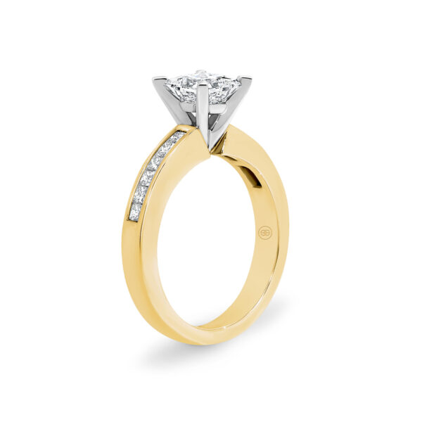 Princess Cut Diamond Band Engagement Ring in Yellow Gold - A1670