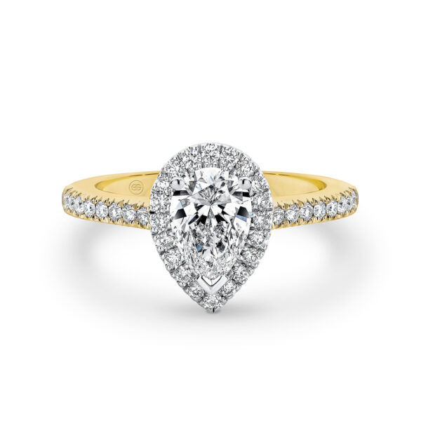 Pear Shape Halo Diamond Engagement Ring in Yellow Gold - A2207