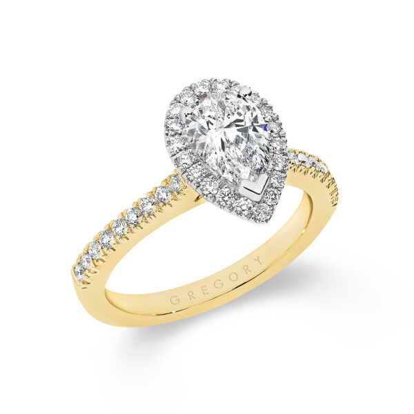Pear Shape Halo Diamond Engagement Ring in Yellow Gold - A2207