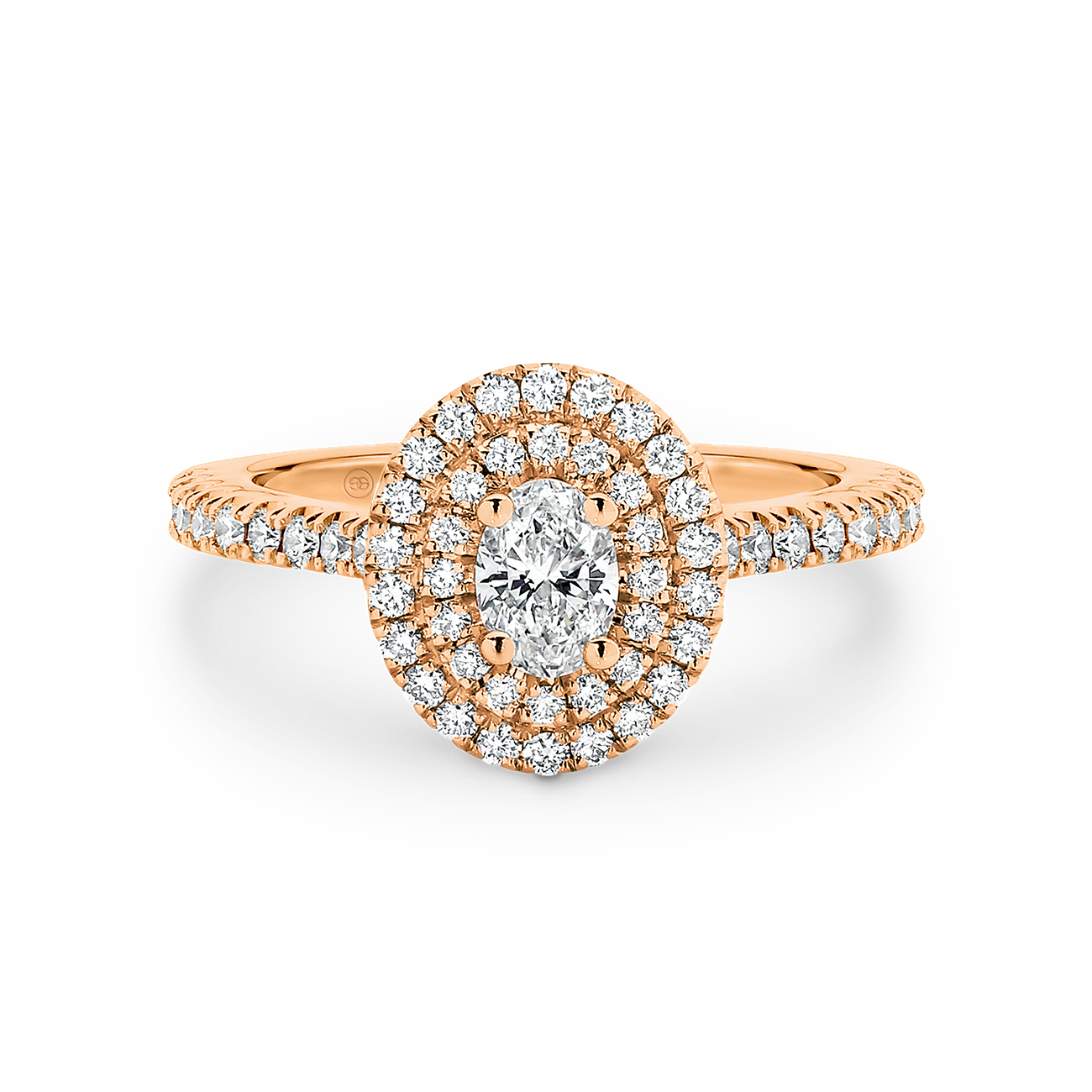 Oval Shape Double Halo Diamond Engagement Ring in 18K Rose Gold Oval shape double halo diamond engagement ring in 18K rose gold with 0.33ct oval diamond
