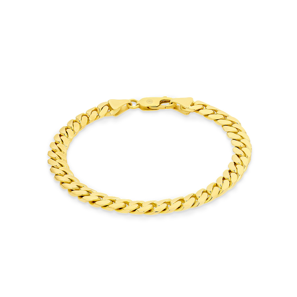 Half Round Curb Link Bracelet In 9K Yellow Gold