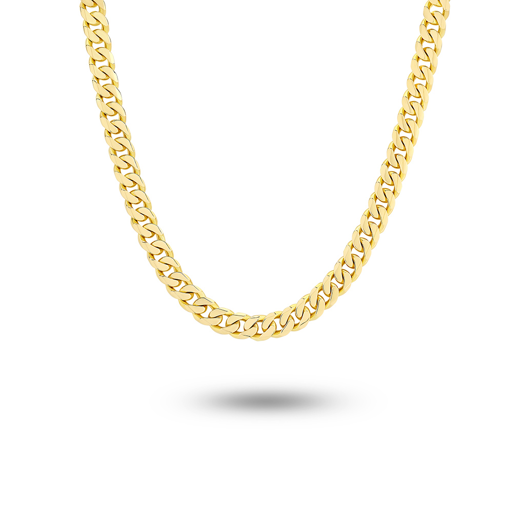 18K Yellow Gold Half Round Curb Link Chain
