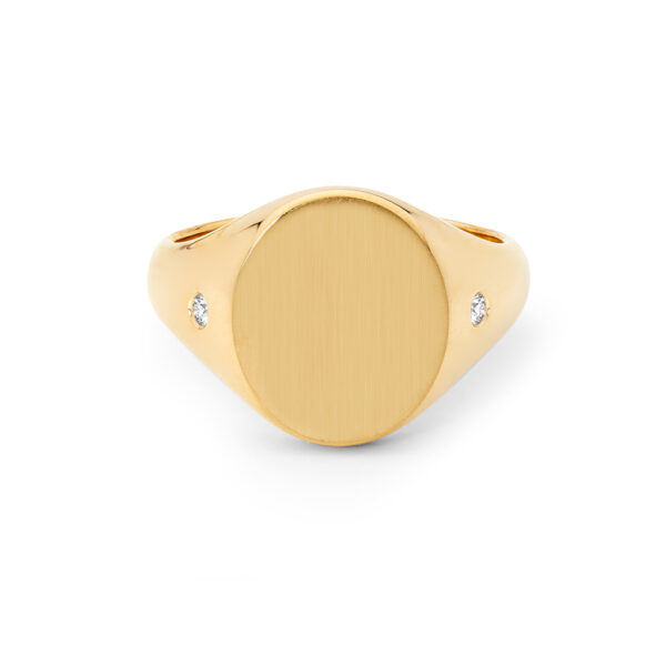 9K Yellow Gold Twin Diamond Oval Signet Ring | G175B