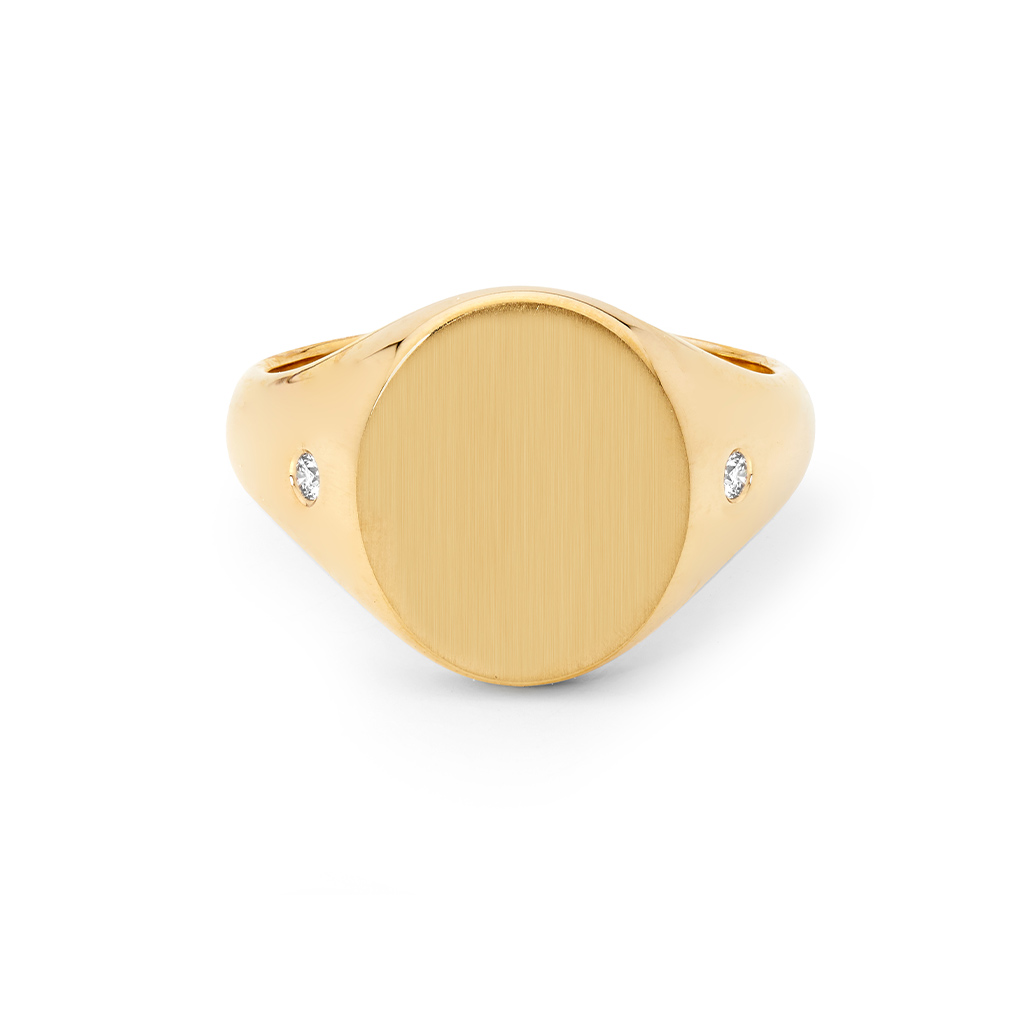 9K Yellow Gold Twin Diamond Oval Signet Ring