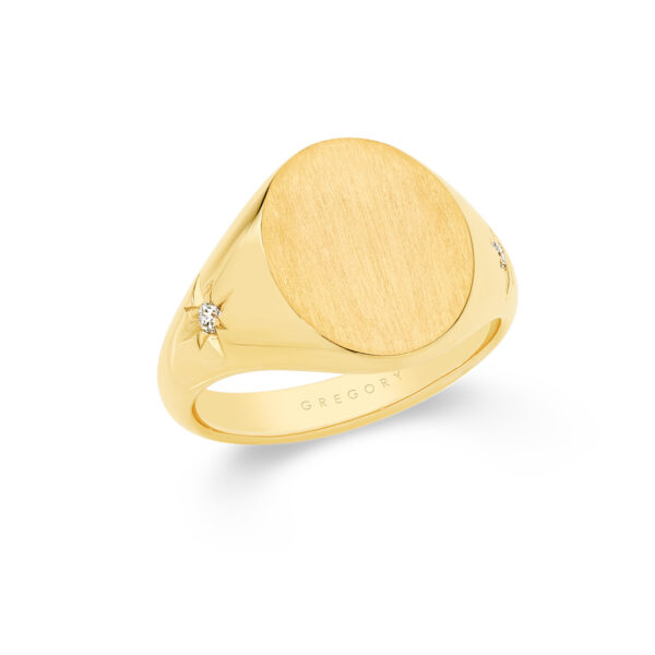 9K Yellow Gold Twin Diamond Star Oval Signet Ring | Gregory Jewellers