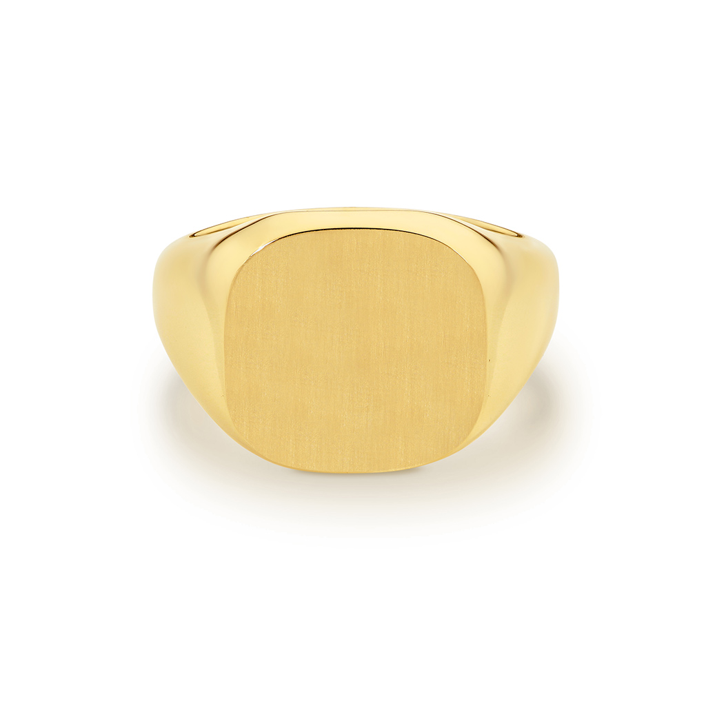 9K Yellow Gold Plain Cushion Signet Ring