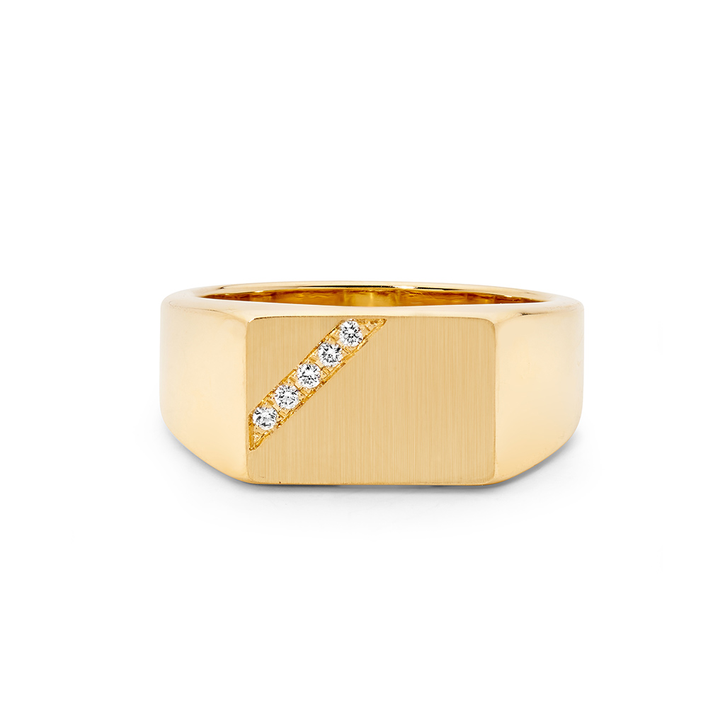 9K Yellow Gold Diamond Rectangle Signet Ring