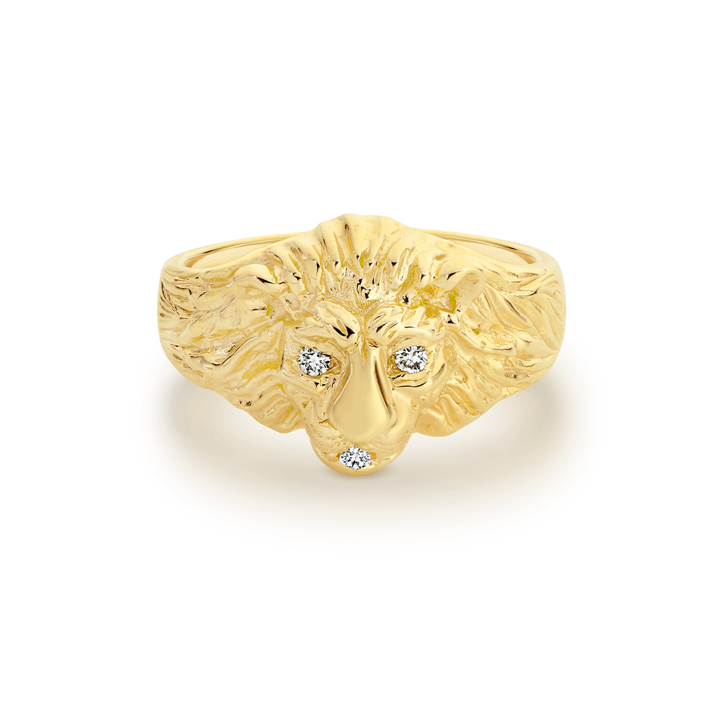 9K Yellow Gold Diamond Small Lion Ring