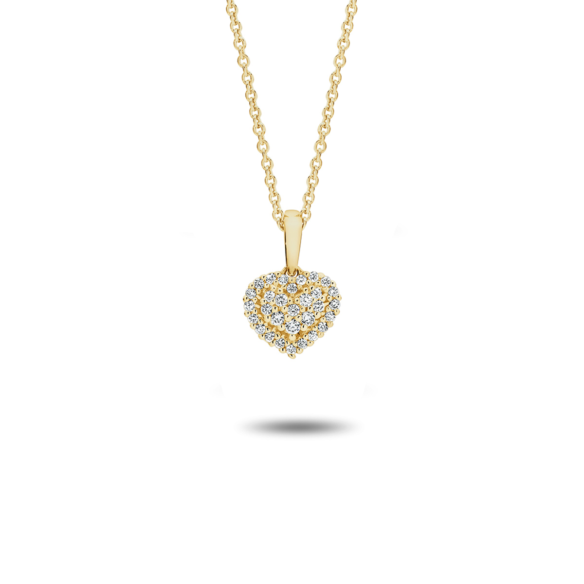 18K Yellow Gold Diamond Cluster Heart Pendant