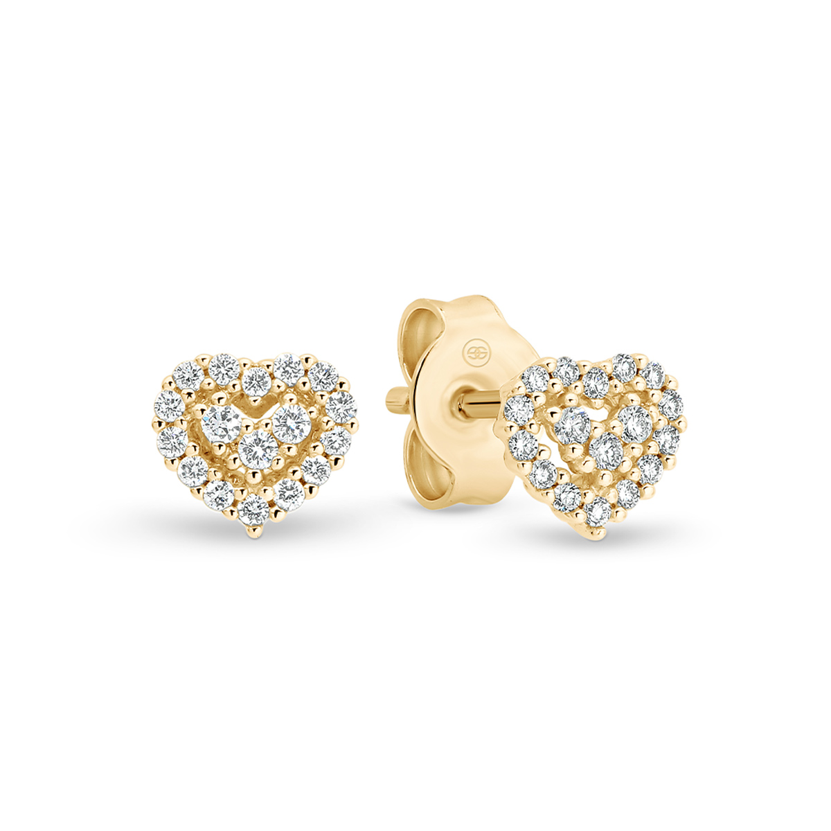 18K Yellow Gold Diamond Cluster Heart Shaped Stud Earrings