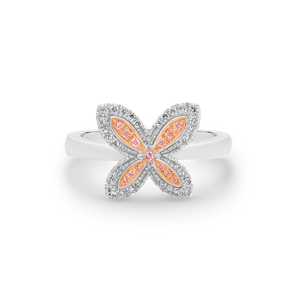 18K Two Tone White Pink Diamond Butterfly Ring