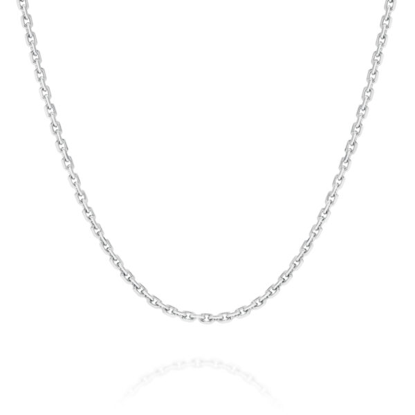 18K White Gold Oval Link Diamond Cut Chain - Medium | FD040