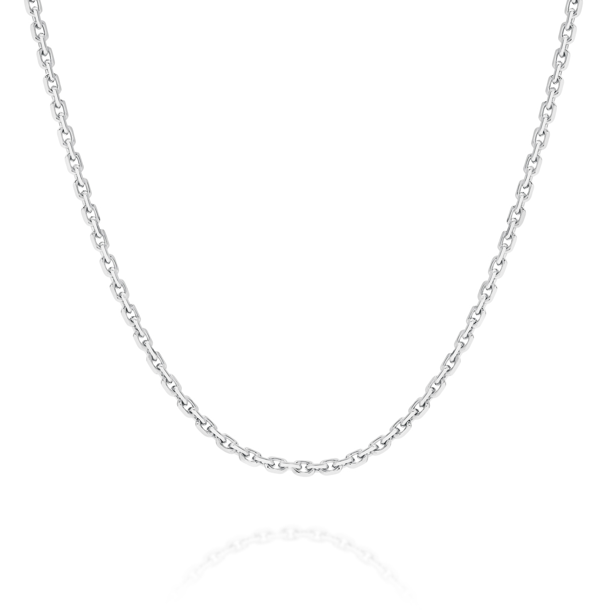 18K White Gold Oval Link Diamond Cut Chain - Medium