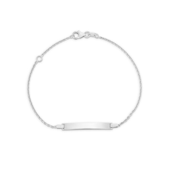 18K White Gold Oval Link Diamond Cut Baby ID Bracelet- Small | FDTG07040