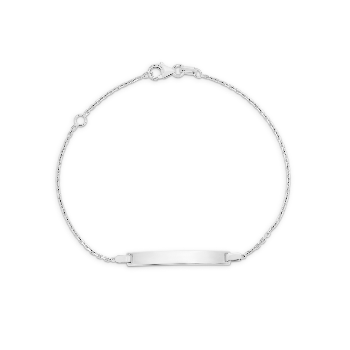 18K White Gold Oval Link Diamond Cut Baby ID Bracelet &#8211; Small