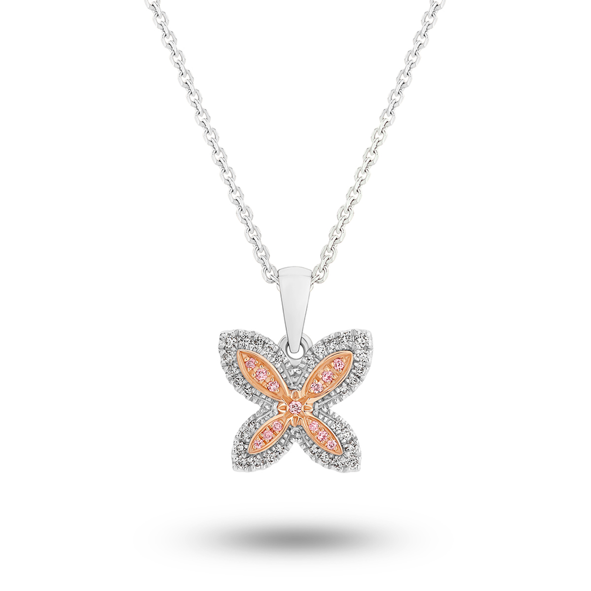 18K Two-Tone White &#038; Pink Diamond Butterfly Pendant