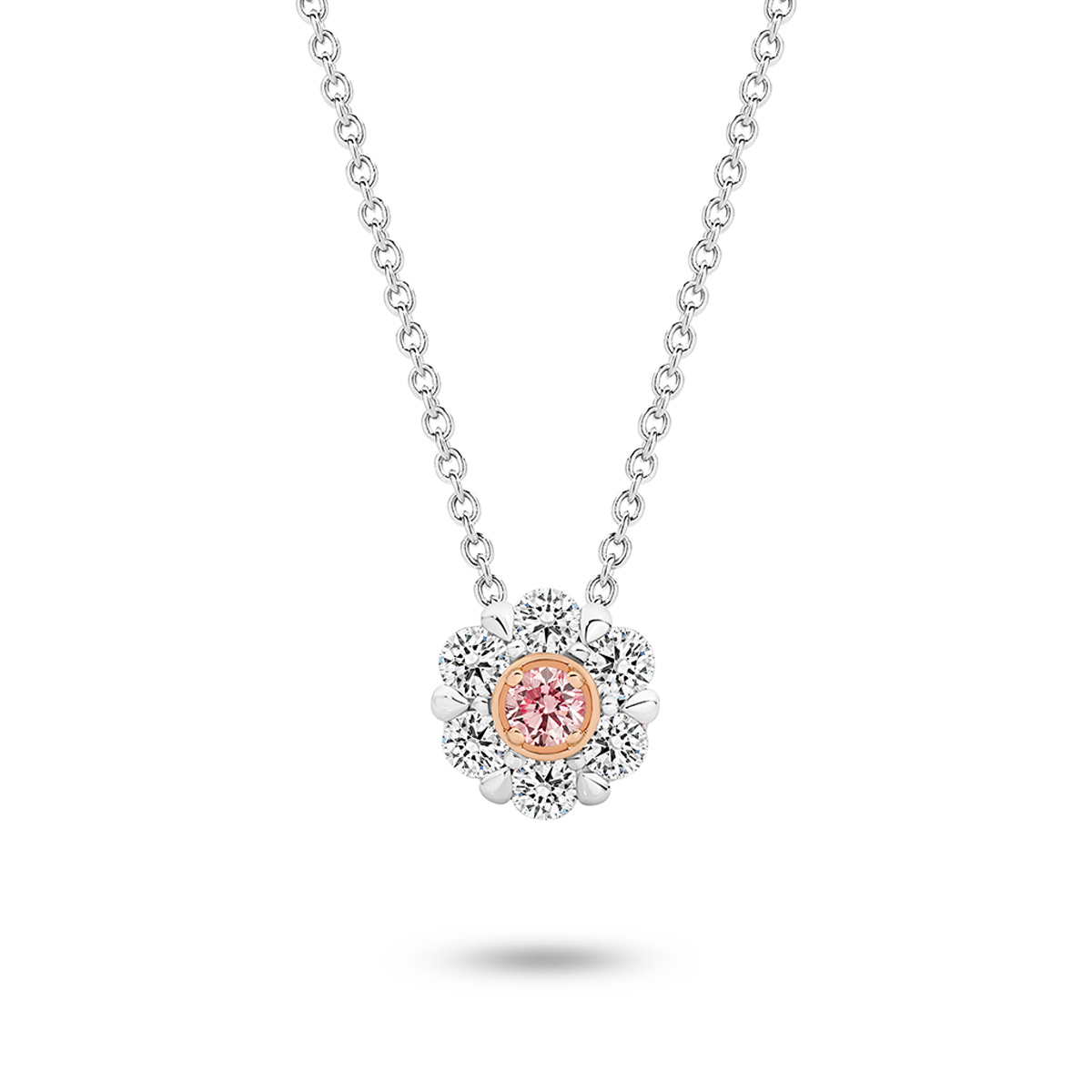 18K Two-Tone White &#038; Pink Diamond Slide Halo Pendant