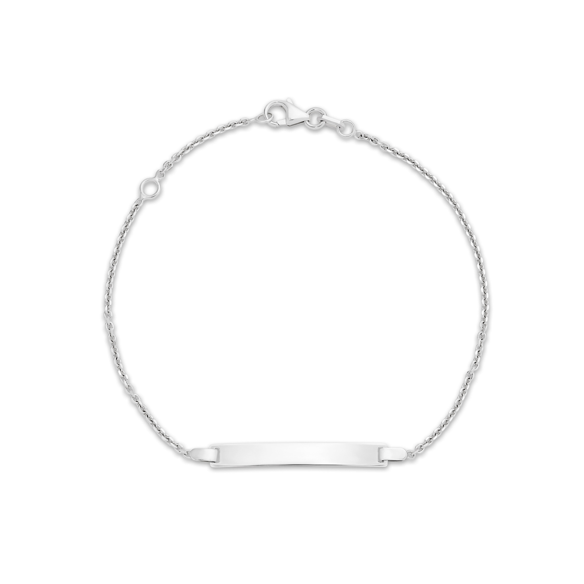 18K White Gold Oval Link Diamond Cut Baby ID Bracelet &#8211; Medium