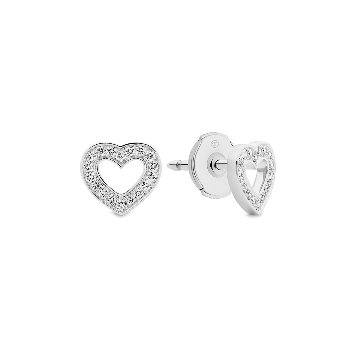 18K White Gold Diamond Open Heart Stud Earrings