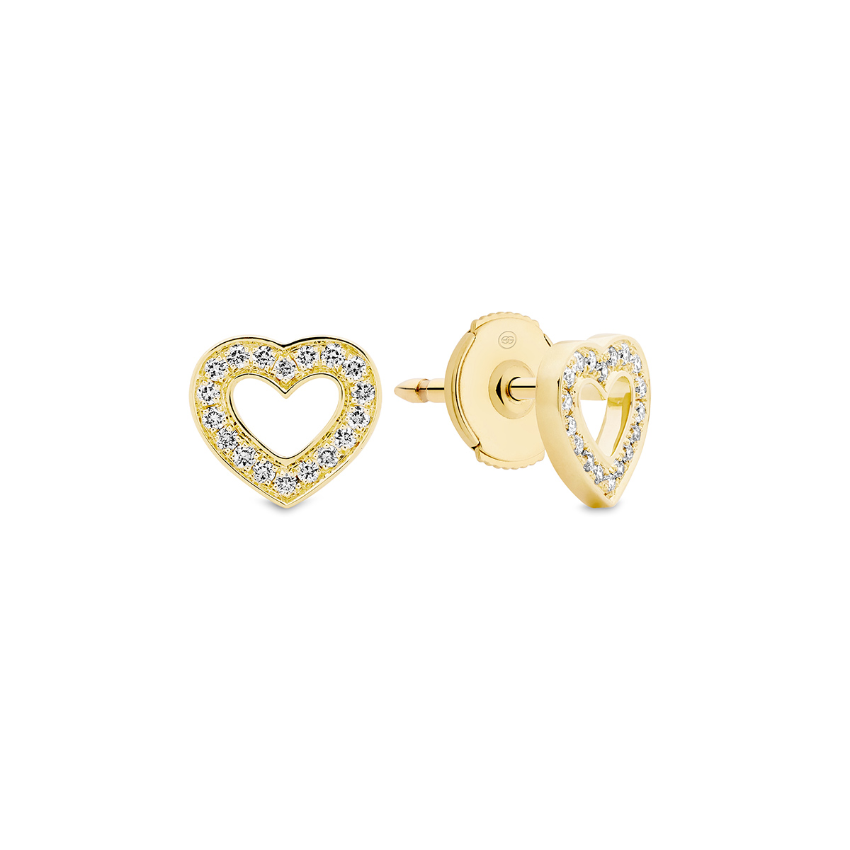 18K Yellow Gold Diamond Open Heart Stud Earrings