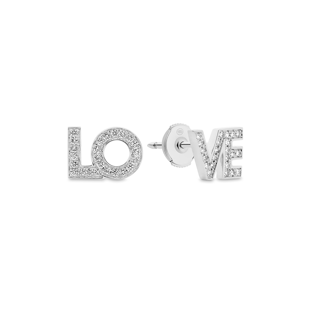 18K White Gold Diamond Love Stud Earrings