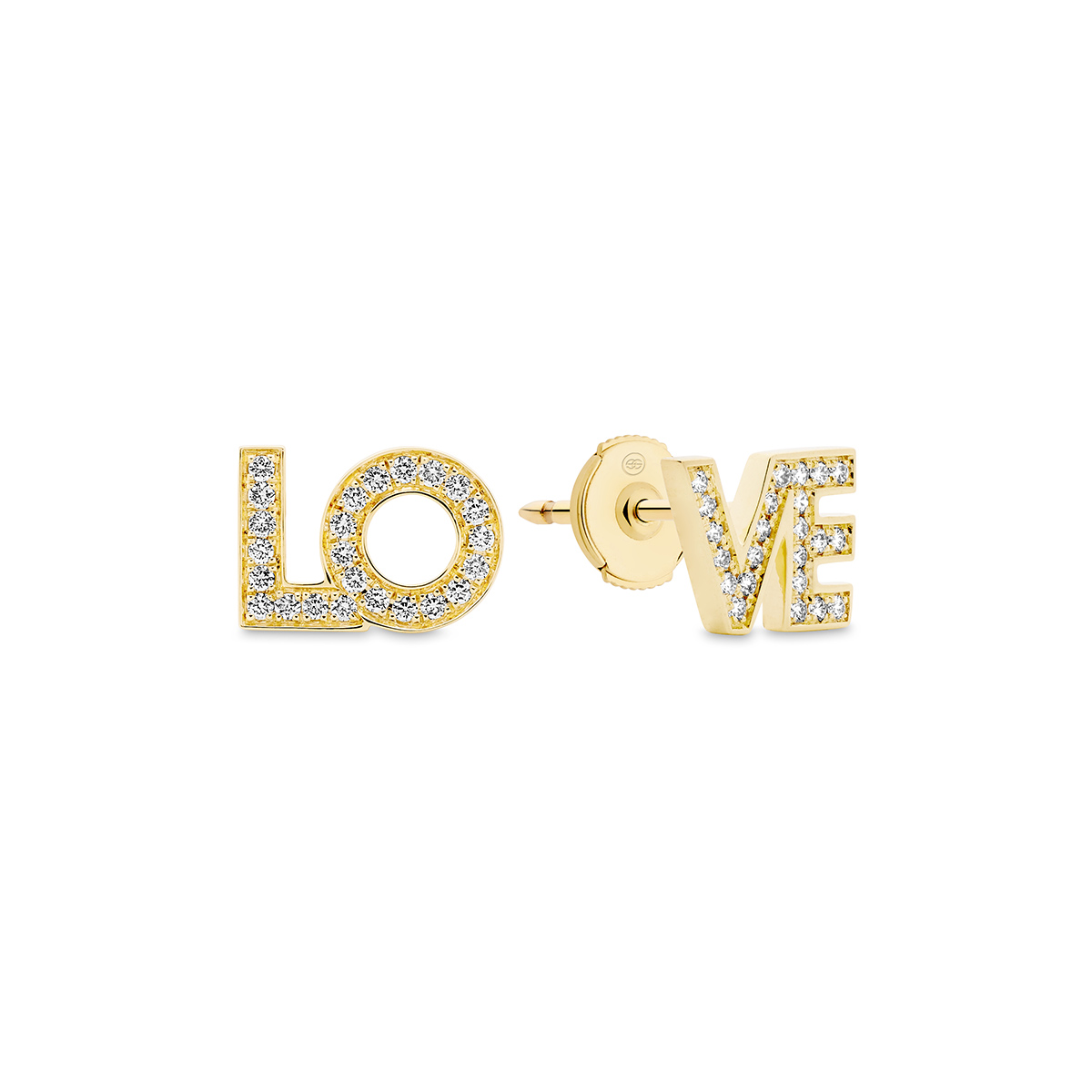 18K Yellow Gold Diamond Love Stud Earrings