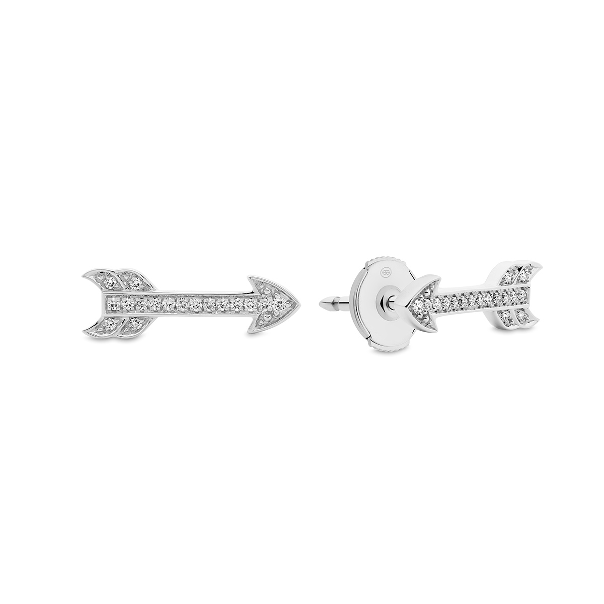 18K White Gold Diamond Arrow Stud Earrings